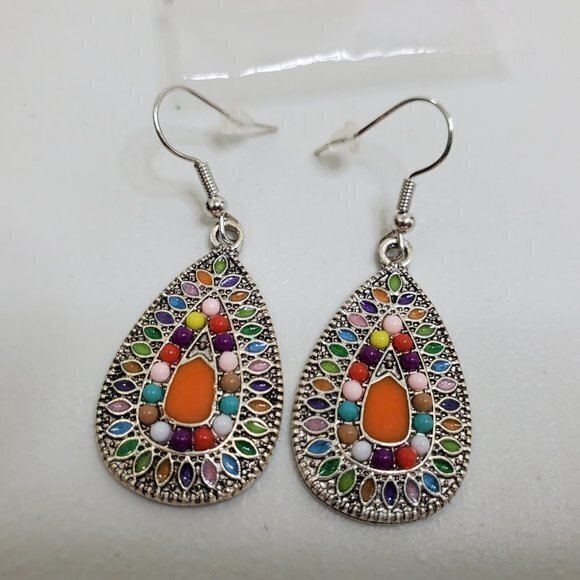 Rainbow‎ Earrings Teardrop Dangle Drop Rhinestone S - Picture 3 of 8